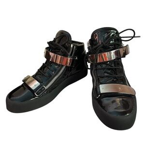 Giuseppe Zanotti Shiny Black Sneakers with Metallic Details